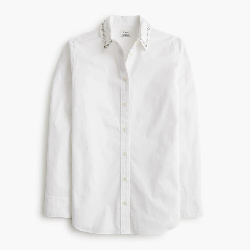 J. Crew Embellished Button Up Long Sleeve Shirt White XXS